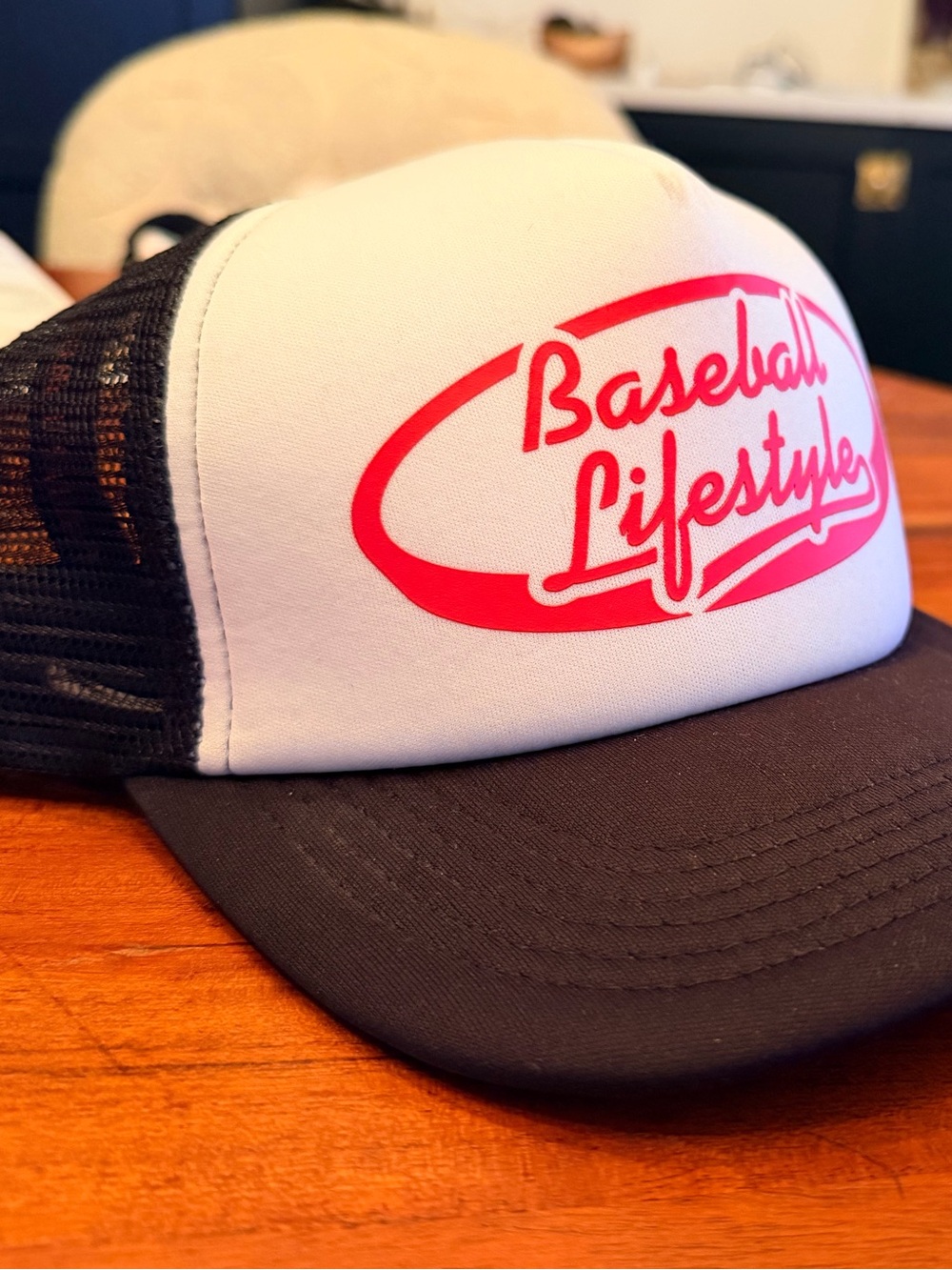 Baseball Lifestyle Trucker Hat - White, Black & Red